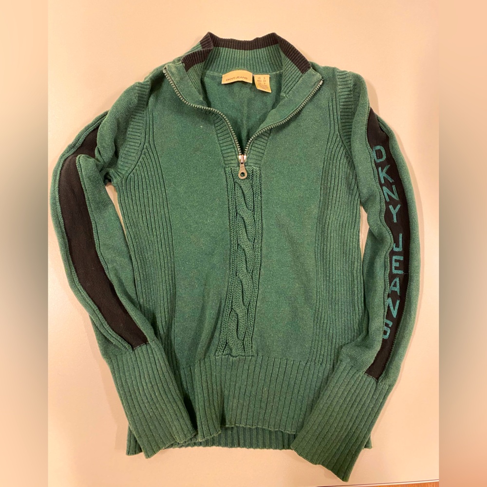 DKNY Jeans Green Sweater with Black Accents